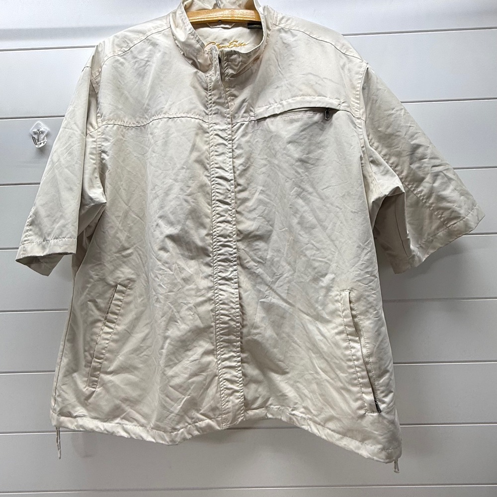 Glen Echo Mens XL Short Sleeve Windbreaker Jacket Cream Beige Full Zip Golf Hike